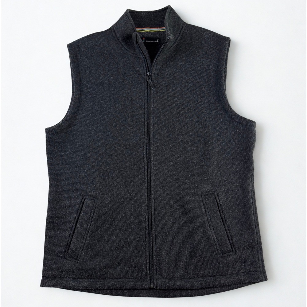 Smartwool Hudson Trail Fleece Vest Mens XL Charcoal Gray Full Zip Wool‎ Blend